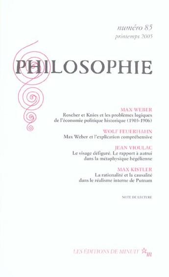 Couverture du livre « Revue Philosophie Minuit T.85 » de  aux éditions Minuit