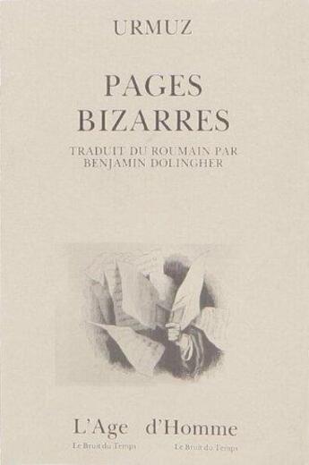 Couverture du livre « Pages bizarres » de Urmuz aux éditions L'age D'homme