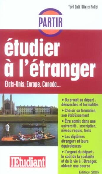 Couverture du livre « Partir etudier a l'etranger ; etats-unis, europe, canada » de Yael Didi aux éditions L'etudiant