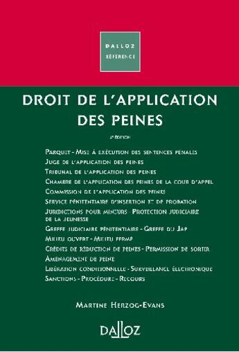 Couverture du livre « Droit de l'application des peines (2e édition) » de Martine Herzog-Evans aux éditions Dalloz