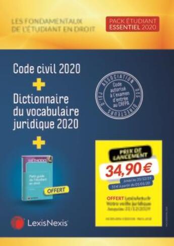 Couverture du livre « Pack étudiant essentiel ; code civil ; dictionnaire du vocabulaire juridique (édition 2020) » de Collectif Lexisnexis aux éditions Lexisnexis