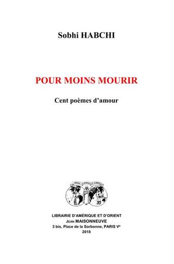 Couverture du livre « Pour moins mourir » de Sobhi Habchi aux éditions Claire Maisonneuve