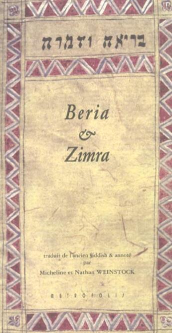 Couverture du livre « Beria et zimra » de Nathan Weinstock aux éditions Metropolis