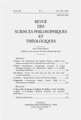 Couverture du livre « Rspt 2016/4 » de  aux éditions Vrin