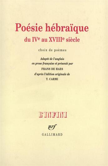 Couverture du livre « Poesie hebraique du ive au xviiie siecle - choix de poemes » de Collectif Gallimard aux éditions Gallimard