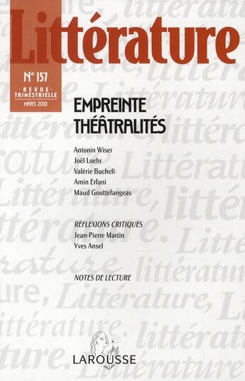 Couverture du livre « Empreinte théâtralités » de  aux éditions Armand Colin