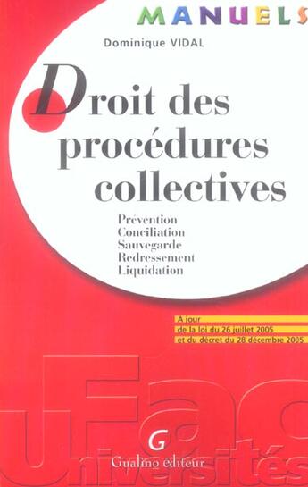 Couverture du livre « Manuel droit des procedures collectives » de Dominique Vidal aux éditions Gualino