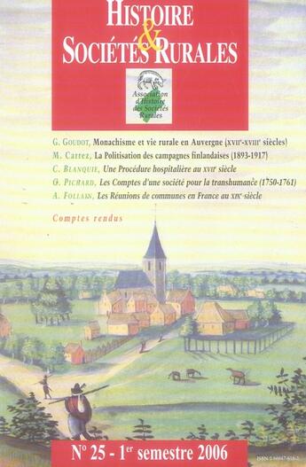 Couverture du livre « Histoire ET SOCIETES RURALES 25 » de  aux éditions Pu De Caen