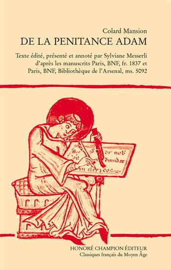 Couverture du livre « De la pénitance d'Adam » de Colard Mansion aux éditions Honore Champion