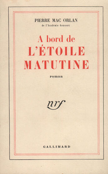 Couverture du livre « A Bord De L'Etoile Matutine » de Mac Orlan Pierr aux éditions Gallimard