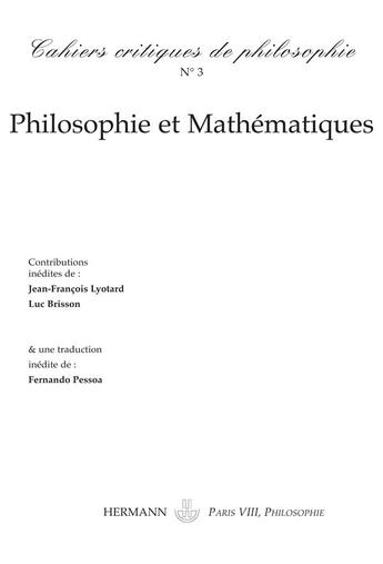 Couverture du livre « Cahiers critiques de poésie n.3 ; la philosophie des mathématiques » de  aux éditions Hermann