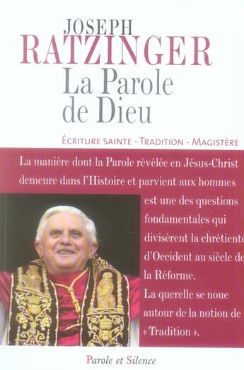 Couverture du livre « Parole de Dieu » de Ratzinger J aux éditions Parole Et Silence