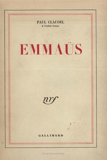 Couverture du livre « Emmaüs » de Paul Claudel aux éditions Gallimard