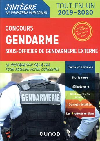 Couverture du livre « Fonction publique d'Etat t.1 ; concours gendarme sous-officier de gendarmerie externe (édition 2019/2020) » de Benoit Priet aux éditions Dunod