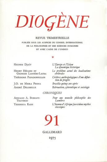 Couverture du livre « Diogene 91 » de Collectifs Gallimard aux éditions Gallimard