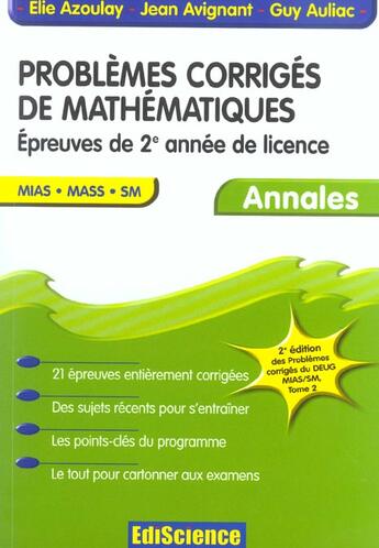 Couverture du livre « Épreuves de 2e annee de licence » de Avignant et Auliac et Azoulay aux éditions Ediscience