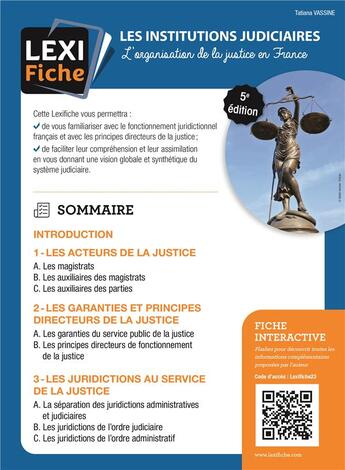 Couverture du livre « Les institutions judiciaires : l'organisation de la justice en France » de Tatiana Vassine aux éditions Enrick B.