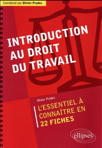 Couverture du livre « Introduction au droit du travail » de Prades Olivier aux éditions Ellipses