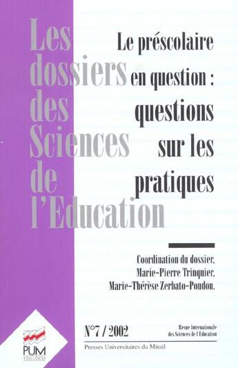 Couverture du livre « Le prescolaire en question ? » de  aux éditions Pu Du Midi