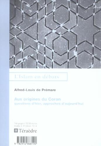 Couverture du livre « Aux origines du Coran » de Louis De Prémaré aux éditions Teraedre