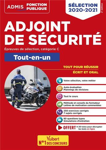 Couverture du livre « Adjoint de sécurité ; épreuve de sélection (édition 2020/2021) » de Francois Lavedan aux éditions Vuibert