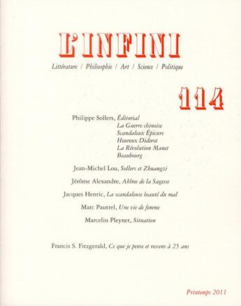 Couverture du livre « Revue l'infini N.14 » de  aux éditions Gallimard