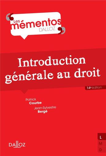 Couverture du livre « Introduction générale au droit » de Jean-Sylvestre Berge et Courbe/Patrick aux éditions Dalloz