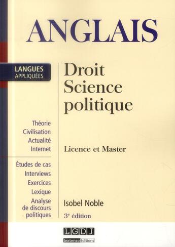 Couverture du livre « Anglais appliqué ; droit et science politique (3e édition) » de Isobel Noble aux éditions Lgdj