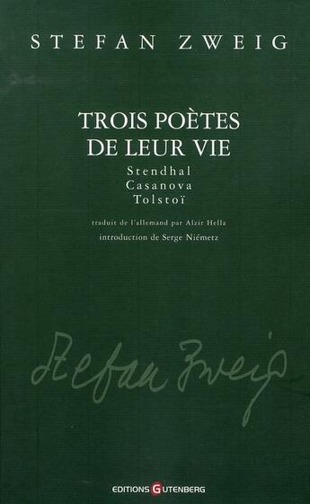 Couverture du livre « Trois poètes » de Stefan Zweig aux éditions Gutenberg