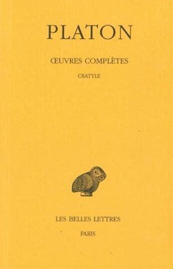 Couverture du livre « Oeuvres complètes. Tome V, 2e partie: Cratyle » de Platon aux éditions Belles Lettres