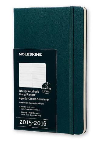 Couverture du livre « Agenda 18m semainier carnet 2015-2016 gf vert couverture rigide » de  aux éditions Moleskine