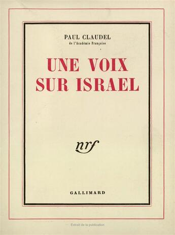 Couverture du livre « Une voix sur Israël » de Paul Claudel aux éditions Gallimard