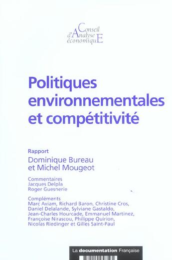 Couverture du livre « Politiques environnementales et competitivite » de  aux éditions Documentation Francaise