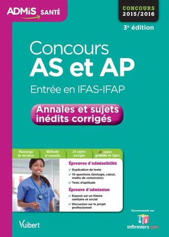 Couverture du livre « Concours aide-soignant et auxiliaire de puériculture ; annales corrigées ; concours 2015-2016 (3e édition) » de  aux éditions Vuibert