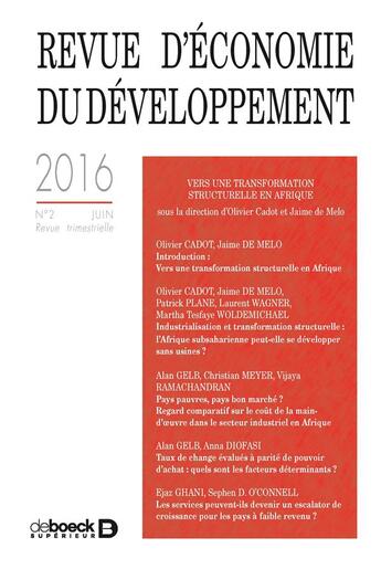 Couverture du livre « Revue d'economie du developpement 2016/2 - vers une transformation structurelle en afrique » de  aux éditions De Boeck Superieur