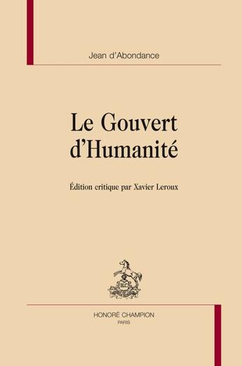 Couverture du livre « Le gouvert d'humanité » de Jean D' Abondance aux éditions Honore Champion