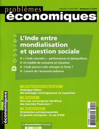 Couverture du livre « L'Inde entre mondialisation et question sociale » de  aux éditions Documentation Francaise