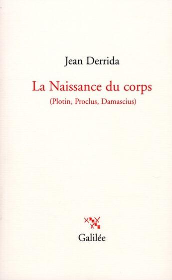 Couverture du livre « La naissance du corps (Plotin, Proclus, Damascius) » de Jean Derrida aux éditions Galilee