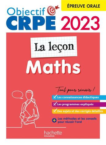 Couverture du livre « Objectif crpe 2023 - maths - la lecon - epreuve orale d'admission » de Kermorvant/Servat aux éditions Hachette Education