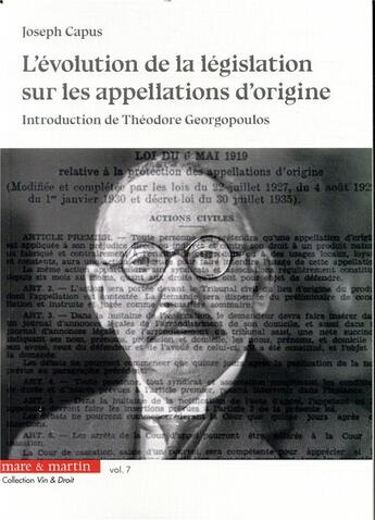 Couverture du livre « L'évolution de la législation sur les appellations d'origine » de Joseph Capus aux éditions Mare & Martin