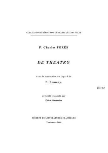 Couverture du livre « De theatro » de Charles Poree aux éditions Slc