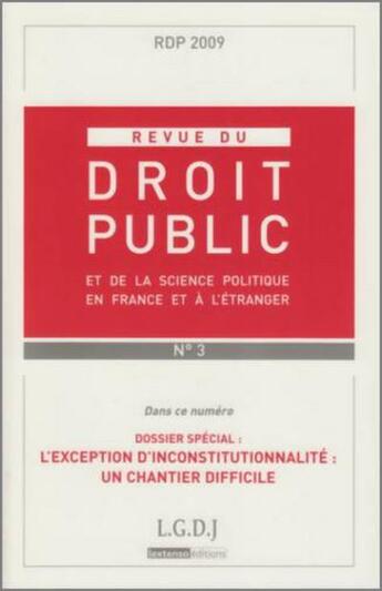 Couverture du livre « De la science politique en France et à l'étranger ; l'exception d'inconstitutionnalité : un chantier difficile » de  aux éditions Lgdj