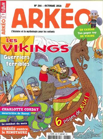 Couverture du livre « Arkeo junior n 266 les vikings, terribles guerriers - octobre 2018 » de  aux éditions Arkeo Junior