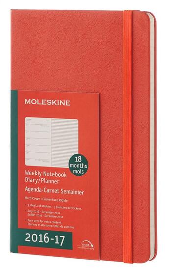 Couverture du livre « Agenda 18 mois ; semainier 2016-17 grand format orange couverture rigide » de  aux éditions Moleskine