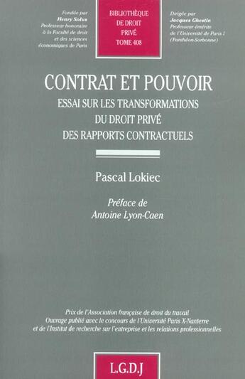 Couverture du livre « Contrat et pouvoir » de Pascal Lokiec aux éditions Lgdj