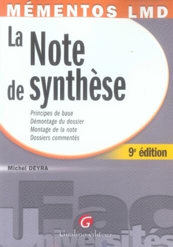 Couverture du livre « La note de synthèse » de Michel Deyra aux éditions Gualino