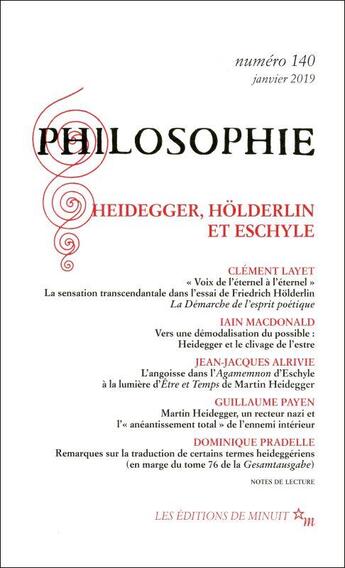 Couverture du livre « Philosophie 140 : heiddeger, holderlin, eschyle » de  aux éditions Minuit