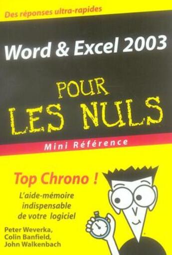 Couverture du livre « Word et excel 2003 mini référence » de John Walkenbach et Peter Weverka et Colin Banfield aux éditions First Interactive