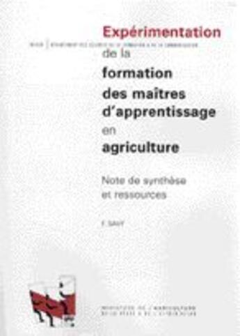 Couverture du livre « Expérimentation de la formation des maîtres d'apprentissage en agriculture » de Francoise Savy aux éditions Educagri