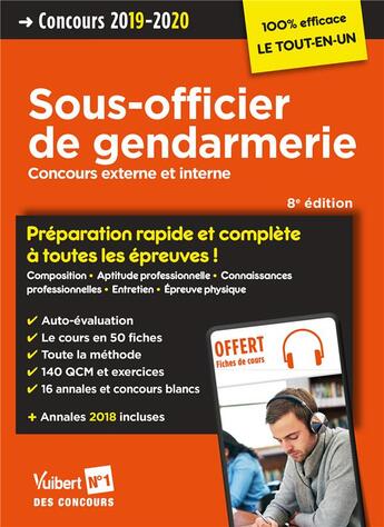 Couverture du livre « Sous-officier de gendarmerie ; concours externe et interne (concours 2019/2020) (8e édition) » de  aux éditions Vuibert